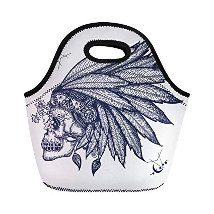 425x425 Semtomn Lunch Tote Bag Indian Skull Tattoo Warrior