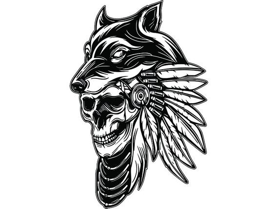 570x429 Indian Skull Wolf Headdress Native American Warrior Feather Etsy