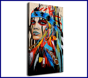300x266 Canvas Wall Art Native American Indian Beauty Painting Long