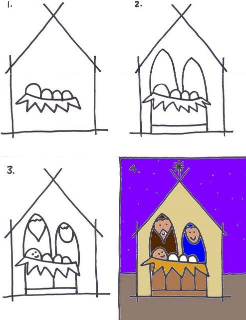 493x640 Drawing A Nativity Scene For Kids Art Inspiration