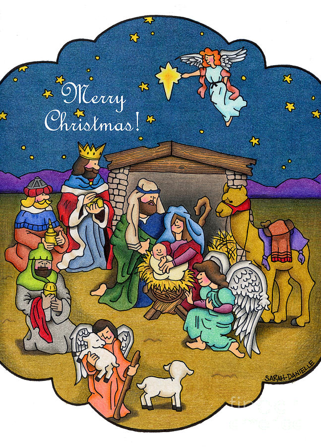 647x900 A Nativity Scene Merry Christmas Cards Drawing