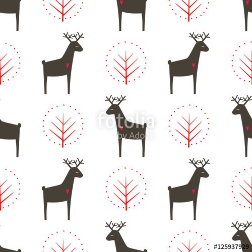 500x500 Deer With Tree Seamless Pattern Cute Cartoon Nature Background