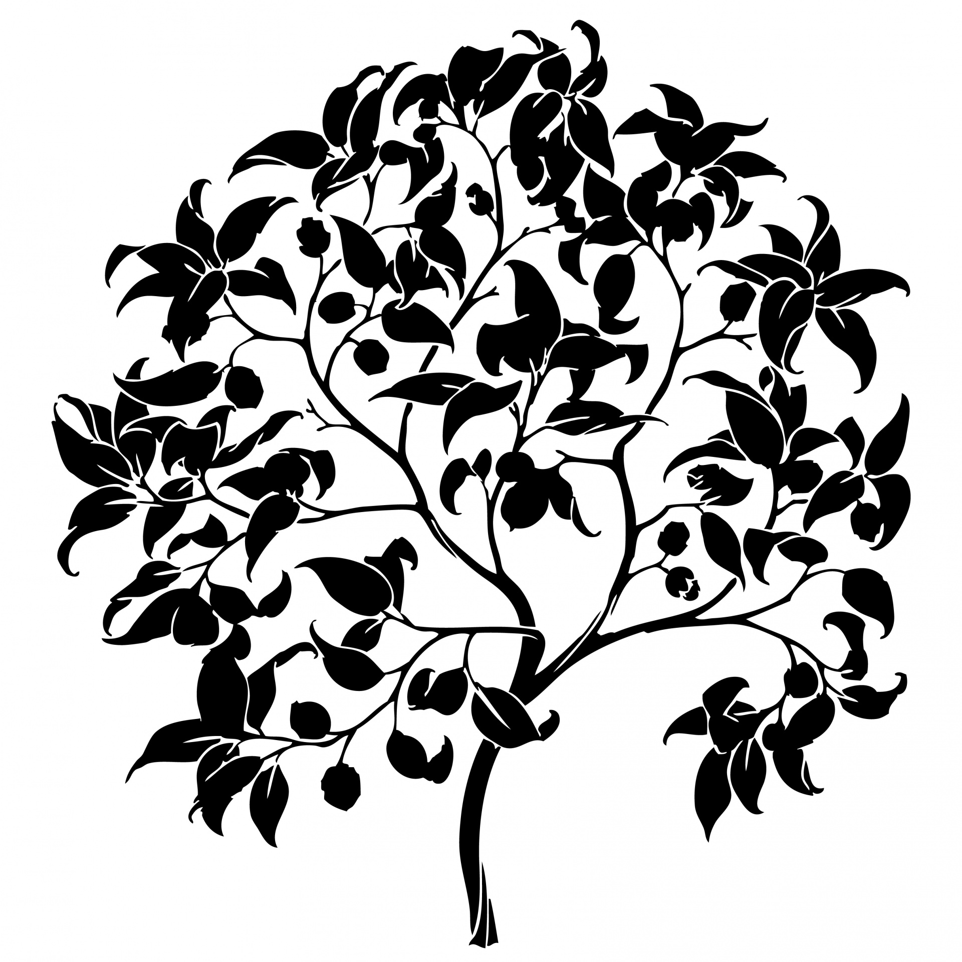 1920x1920 Tree, Silhouette, Black, White, Clipart