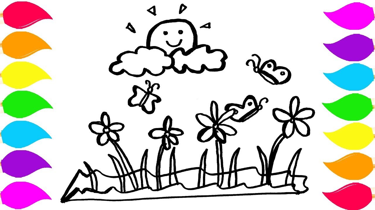 1280x720 Coloring Flower And Nature, Drawing Flower For Kids Learning