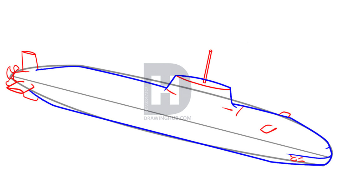 1080x608 How To Draw A Submarine, Step