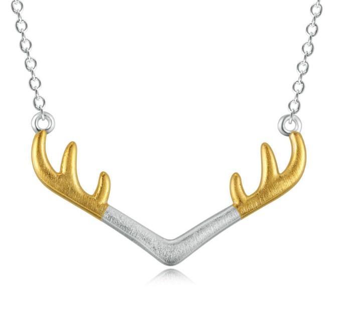 672x640 Wire Drawing Charm Antlers Chain Necklace Sterling Silver