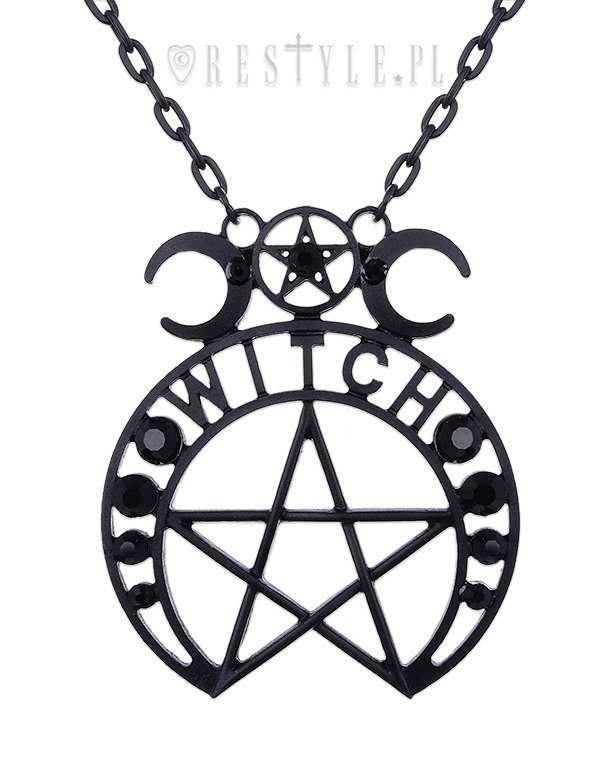 600x781 Black Crescent Necklace, Pentagram, Occultwitch Moon Pendant