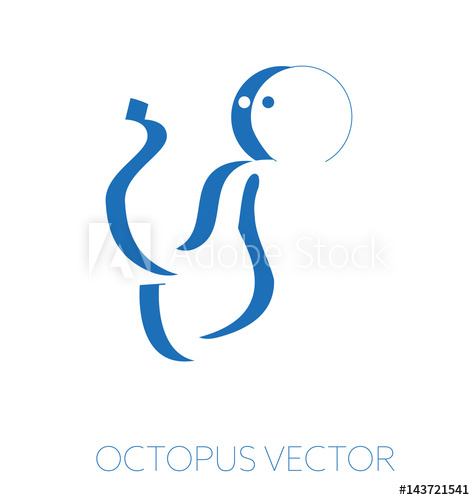 475x500 Octopus Minimal Vector Illustration, Monochrome Blue Drawing