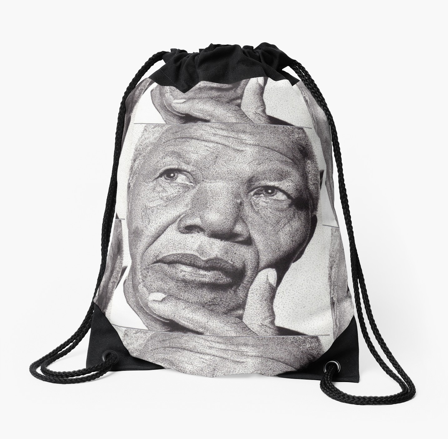 1435x1404 Nelson Mandela, Ink Drawing Drawstring Bag