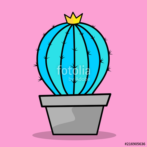 500x500 Hand Drawing Cactus With Minimal Nature Neon Style Colored Stock