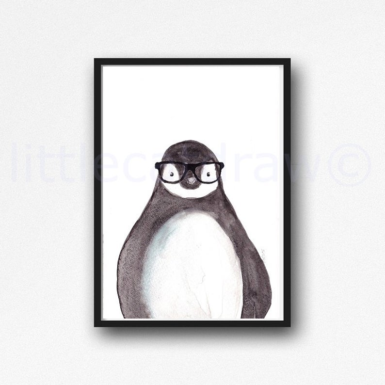 794x794 Penguin Print Geek Penguin Nerd Glasses Watercolor Painting Etsy