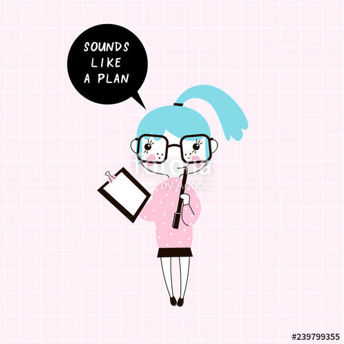 500x500 Tiny Cartoon Nerdy Planner Girl With Clipboard And Pen Stock