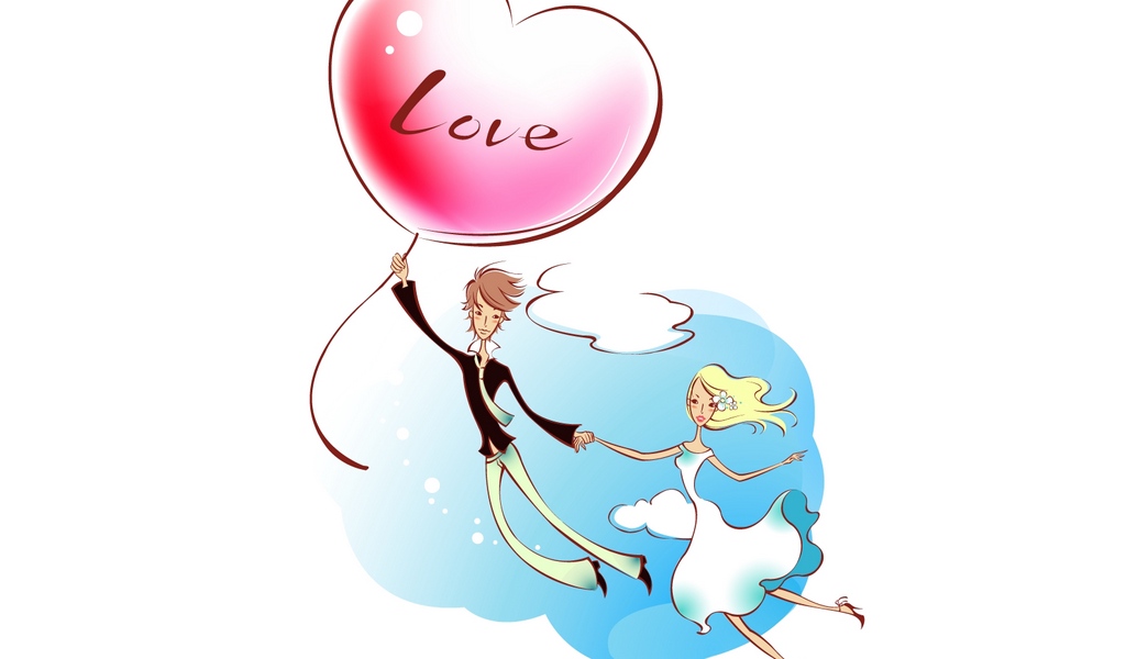 1024x600 Download Wallpaper Couple, Art, Drawing, Love, Flight