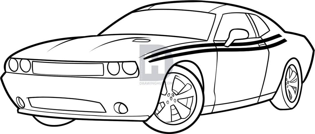 1080x462 How To Draw A Dodge Challenger, Step