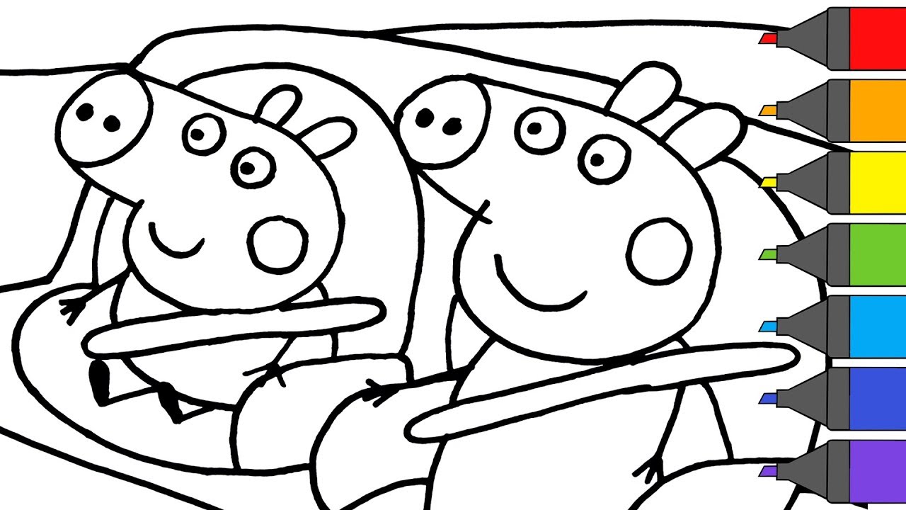 1280x720 Peppa Pig George In The Car Coloring