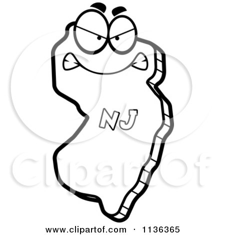 450x470 Cartoon Clipart Of An Outlined Mad New Jersey State Character