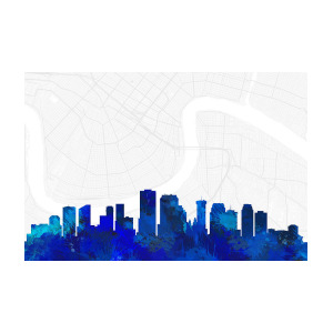 300x300 New Orleans Cityscape And Streetmap Blue Skyline Digital Art