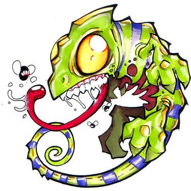 375x375 Funny New School Chameleon Tattoo Design Doodles Tattoo