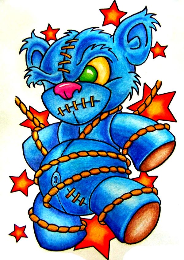 600x847 Cool New School Teddy Bear Tattoo Flash Love!!!!!!!!! Tattoos