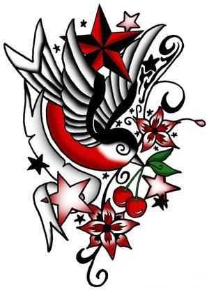 300x416 Swallows And Cherries Tattoo Tatuajes Rockabilly, Tatuajes