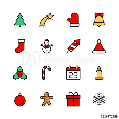 500x500 Christmas Flat Icons Set Drawing With Thin Lines Outline Symbols