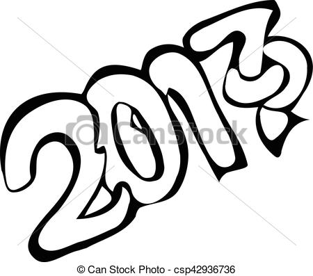 450x397 Font Host New Year Vector Illustration In Style Of Pencil