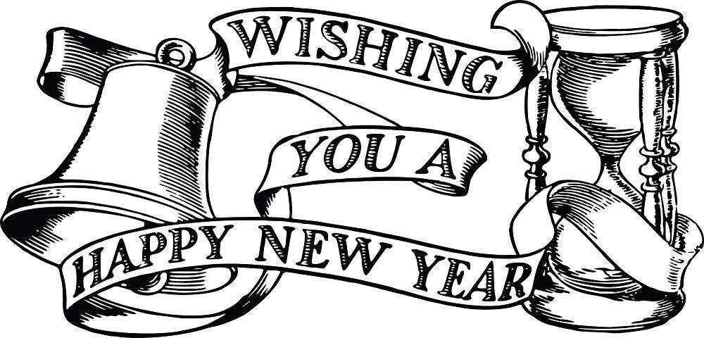 1000x480 Happy New Year Drawing Images, New Year Coloring Pages