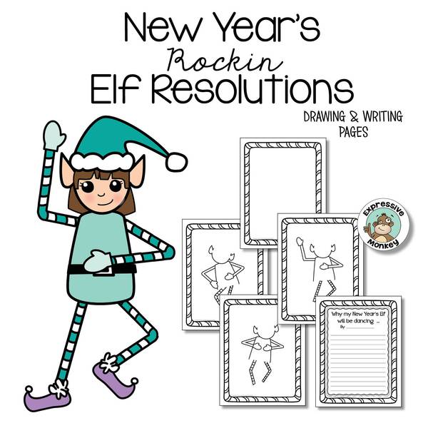 600x600 New Year's Resolution Writing Dancing Elf Drawing Expressive
