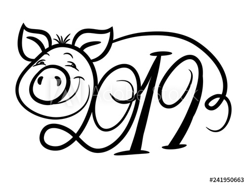 500x375 Pig, Symbol Of The New Year, Outline Drawing, Black