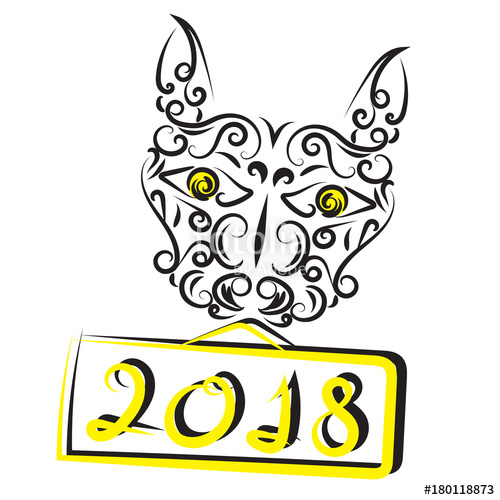 500x500 Dog Drawing Calligraphic Vector Of Happy New Year Stock