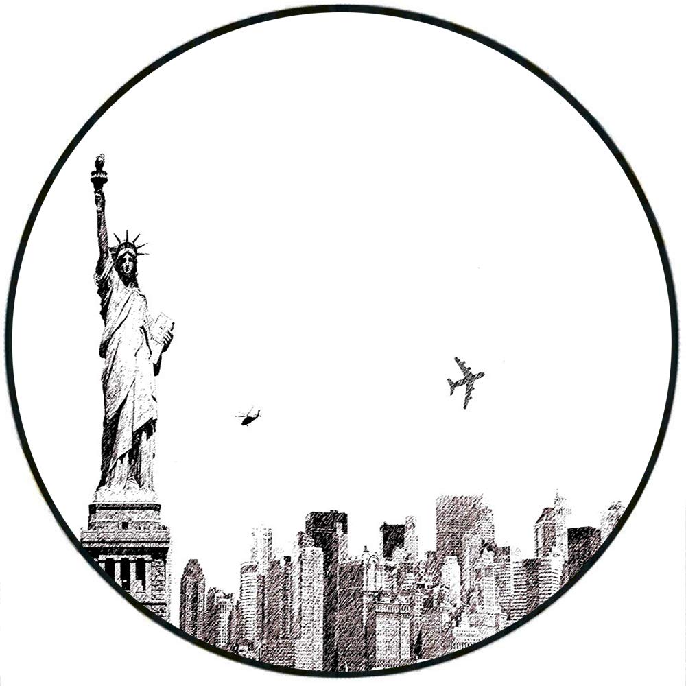 1000x1000 Short Plush Round Area Rug Cityscape Of New York City