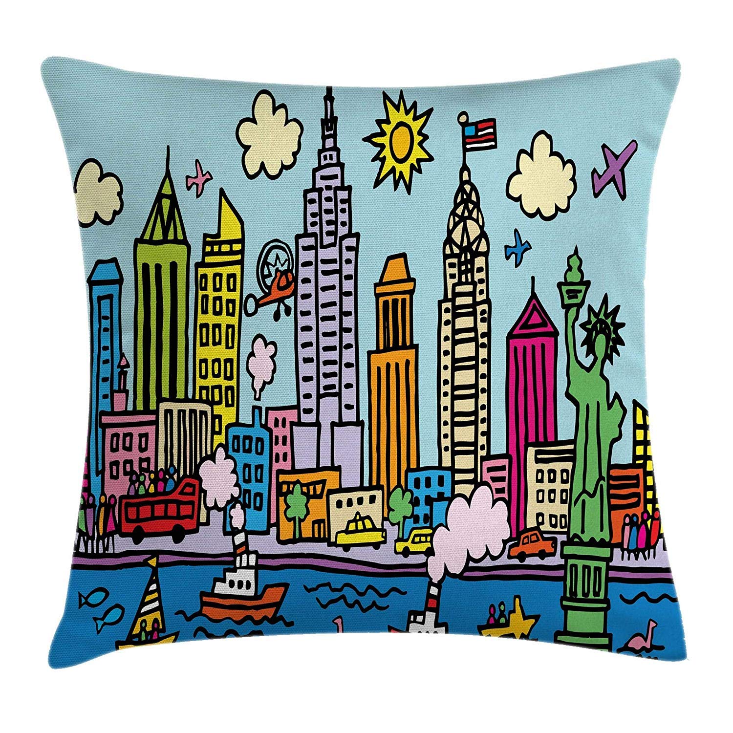 1500x1500 Playroom Decor Throw Pillow Cushion Cover, New York City