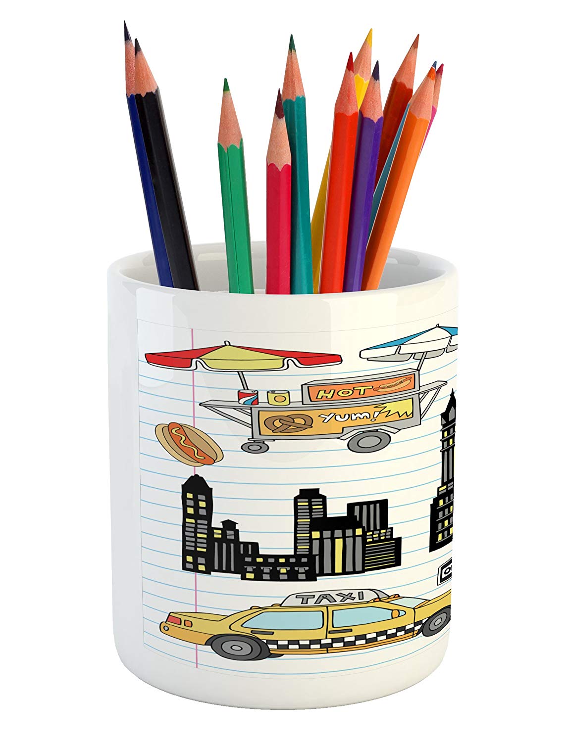 1149x1500 Ambesonne Doodle Pencil Pen Holder, New York City