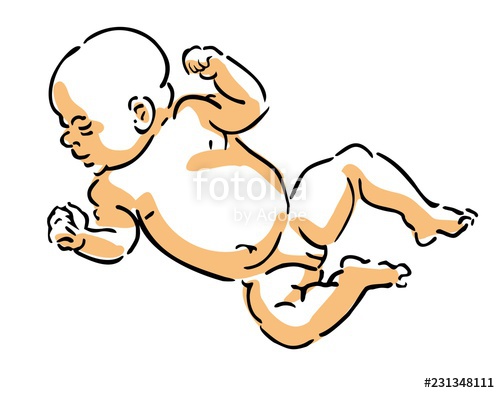 500x393 Newborn Baby, Probably A Girl Stylized Ink Drawing Stock Image