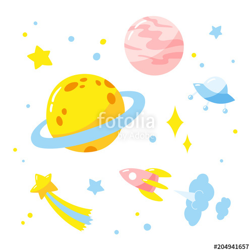 500x500 Night Sky With Planets, Rocket And Stars Stock Image And Royalty