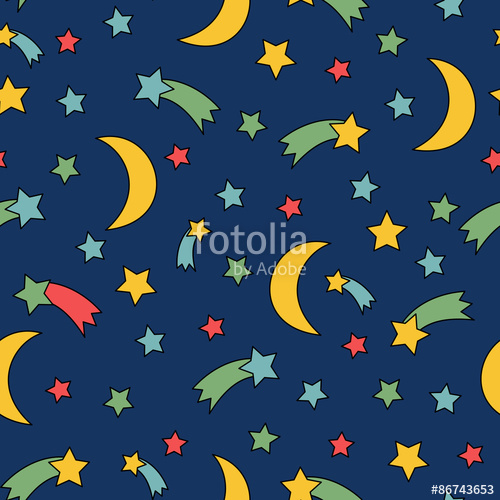 500x500 Seamless Night Sky Pattern Comic Background With Stars, Comet
