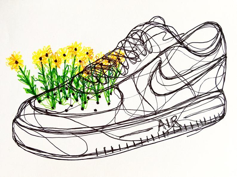 794x596 Nike Air Force Drawing Etsy