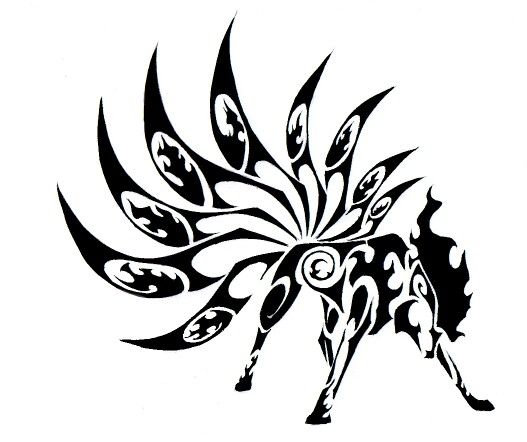 527x442 Nine Tails Fox Tribal Tattoo Art Tribal Tattoo Designs