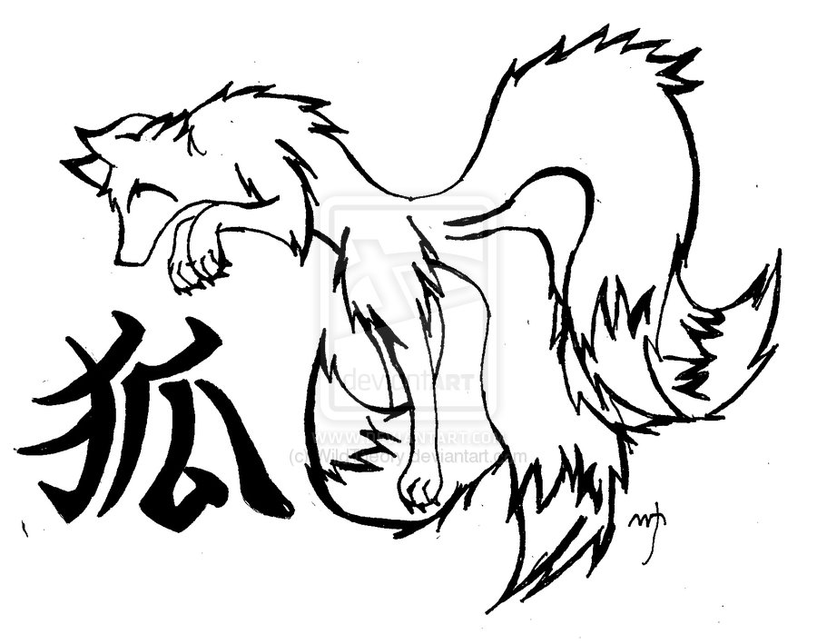 900x709 Tribal Nine Tailed Fox Drawing