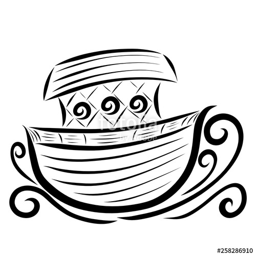 500x500 Noah's Ark Floats On The Waves, Black Outline Stock Photo