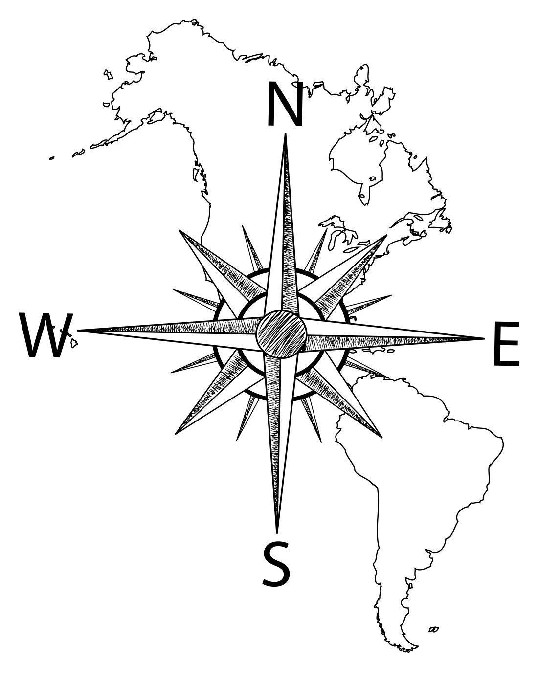 1100x1405 Nautical Map Of North South America W Compass Vinyl Wall Decal