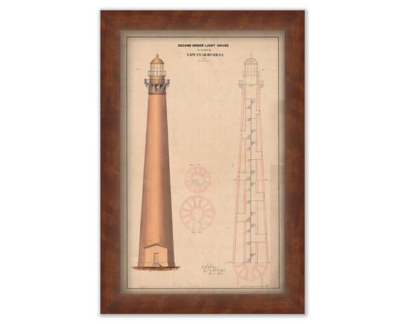 570x456 Cape Fear Light North Carolina Architectural Drawing Etsy