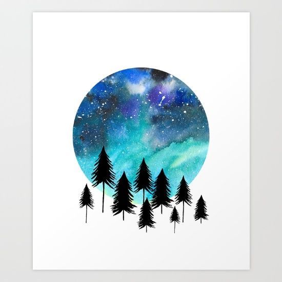 550x550 Northern Lights Watercolor Illustration Nature Lovers Star