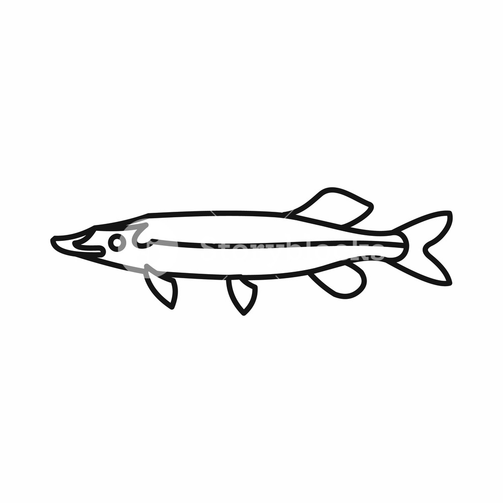 1000x1000 Saury Icon In Outline Style Isolated Vector Illustration Royalty