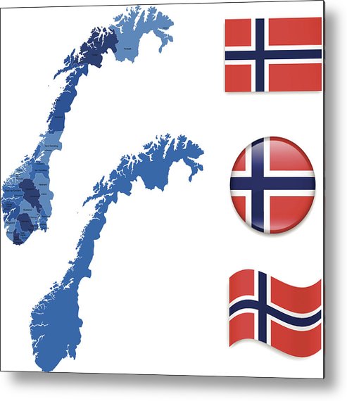 493x570 Norway Map And Flag Collection Metal Print