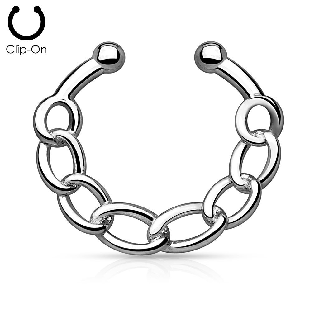 1024x1024 Silver Chain Fake Septum Nose Ring, Non Piercing Septum Hanger