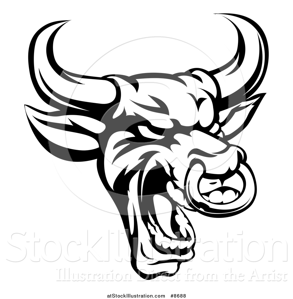 1024x1044 Vector Illustration Of A Black And White Roaring Bull Mascot Head