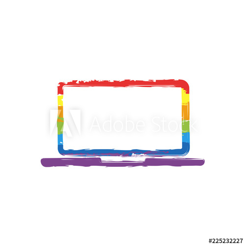 500x500 Laptop Or Notebook Computer Icon Drawing Sign With Lgbt Style