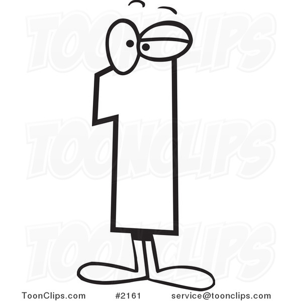 581x600 Cartoon Black And White Line Drawing Of A Number One Character