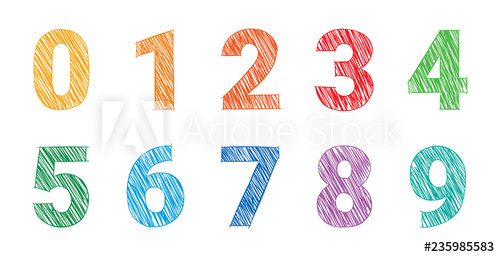 500x257 Hand Drawing Colored Numbers, Mathematics Numbers Illustration